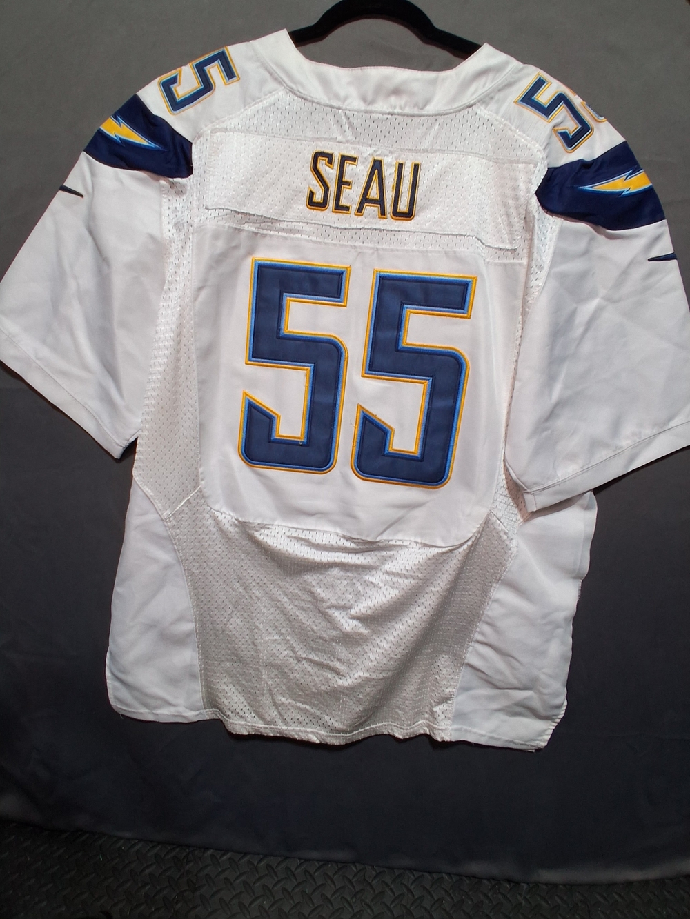 NFL Seau White Jersey with Blue & Gold Number 55 - Seau